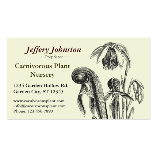Carnivorous Plant Nursery Business Cards (front side)