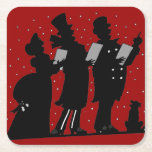Carolers in Silhouette Christmas Square Paper Coaster