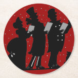 Carolers in Silhouette Christmas Round Paper Coaster