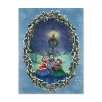 CAROLERS, LAMP & WREATH by SHARON SHARPE postcards by sharonsharpe CAROLERS, LAMP & WREATH by SHARON SHARPE postcards