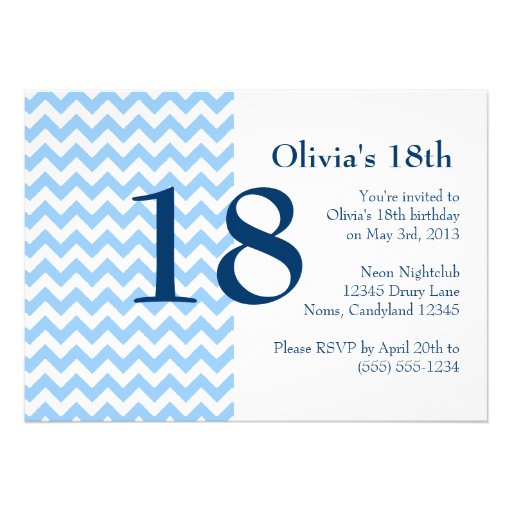 Carolina Blue and Navy Chevron Birthday Invitation