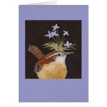 Carolina wren with bluets card