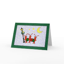 Caroling Crawfish / Lobster Trio Christmas (green) Greeting Card