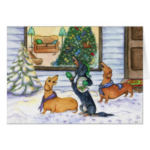 Caroling Dachshunds Christmas Card