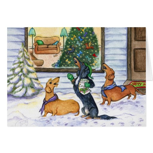 caroling dachshunds christmas card
