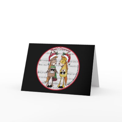 Caroling Horses 'Mare'y Christmas Round Greeting Card by creationhrt