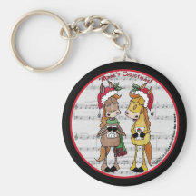 Caroling Horses 'Mare'y Christmas Round Keychains