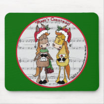 Caroling Horses 'Mare'y Christmas Round mousepads