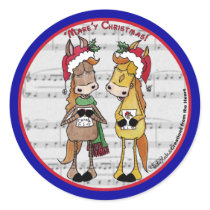 Caroling Horses 'Mare'y Christmas Round stickers