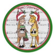 Caroling Horses 'Mare'y Christmas Round stickers