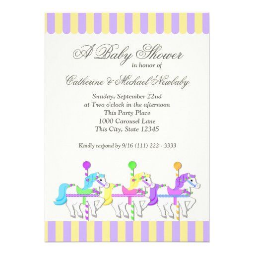 Carousel Baby Shower Purple Gold Custom Invites