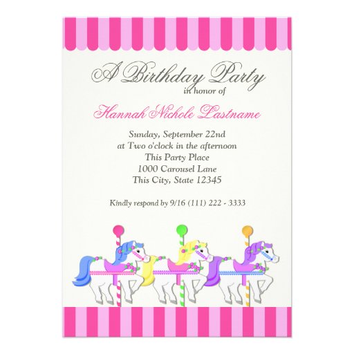 Carousel Birthday Pink Personalized Invitation