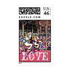 Carousel Horses LOVE Wedding Postage Stamps