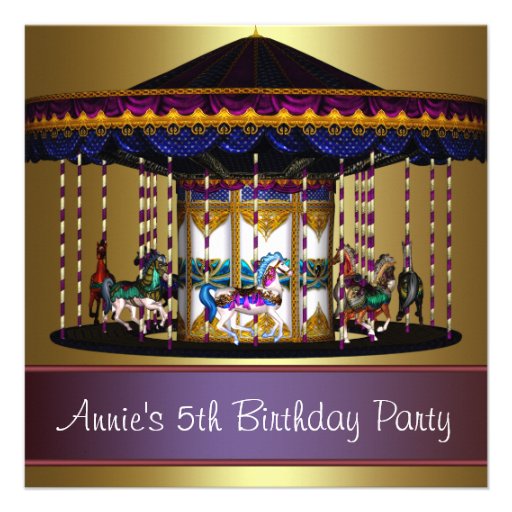 Carousel Ponies Girls 5th Birthday Party Custom Invitations