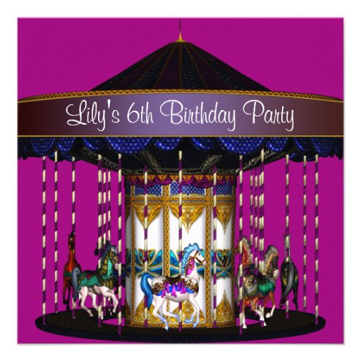 Carousel Ponies Girls 6th Birthday Party Custom Announcement