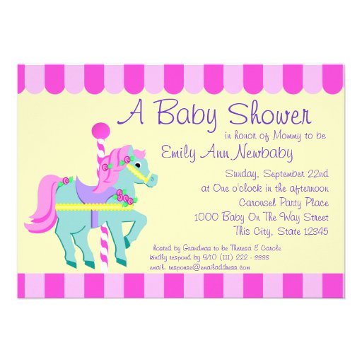 Carousel Pony Baby Shower Announcements