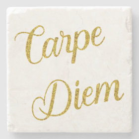Carpe Diem Gold Faux Glitter Metallic Sequins Stone Coaster