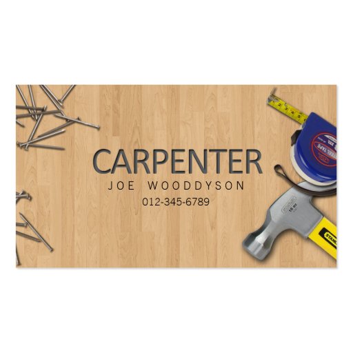 Carpenter Business Card Hammer Measure Tape Nails (front side)