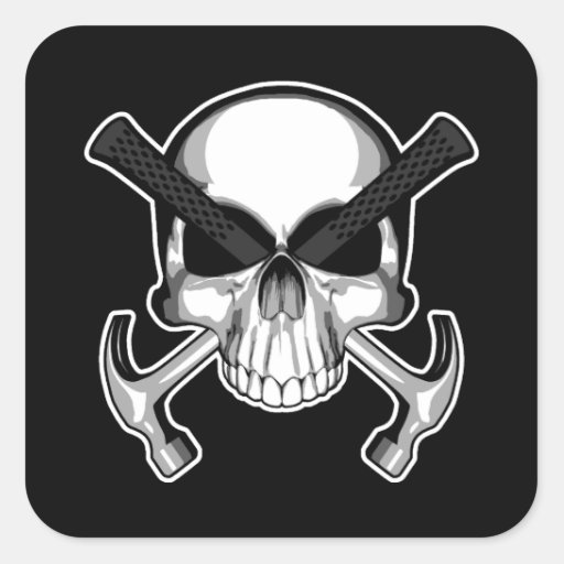 Carpenter Skull Hammer Crossbones Square Sticker Zazzle