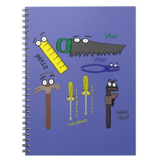 Carpenter Tools Whimsical Cartoon Art Spiral Note Book
