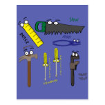 Carpenter Tools Whimsical Cartoon Art Post Card