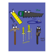 Carpenter Tools Whimsical Cartoon Art Post Card