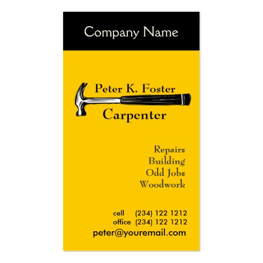 Carpenter's Hammer  Repair Services Business Card Template (front side)