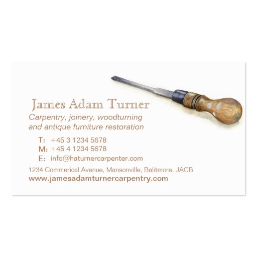 Carpentry carpenter chisel art business card (front side)