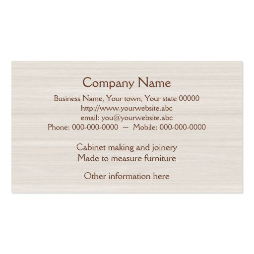 Carpentry or cabinet making business card (back side)