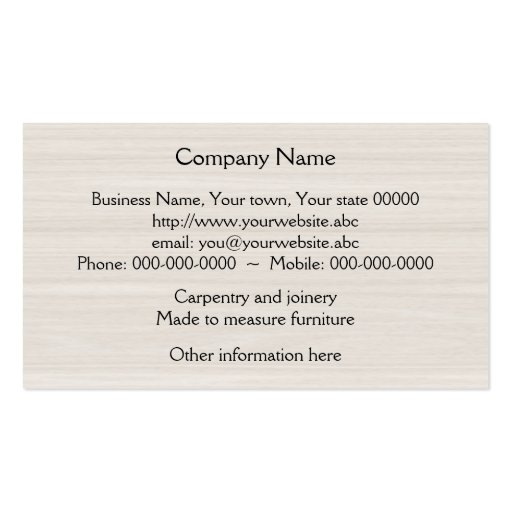 Carpentry or cabinet making business card (back side)