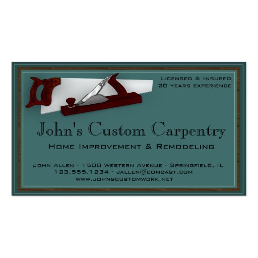 Carpentry Service Business Card (front side)