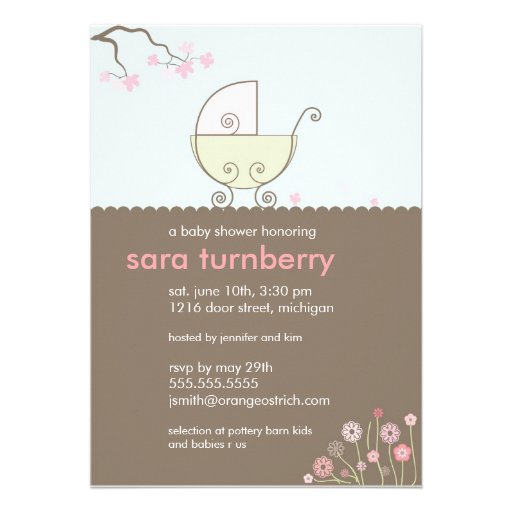 Carriage Baby Shower Invitation - Pink and Green