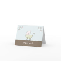 Carriage Baby Shower Thank You - Pink and  Green Card
