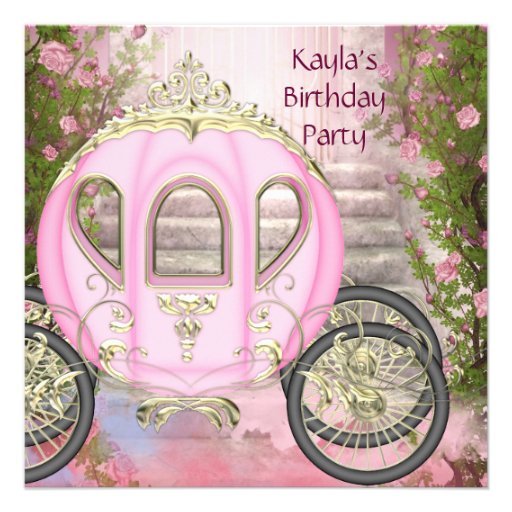 Carriage Pink Roses Princess Birthday Party Invitations