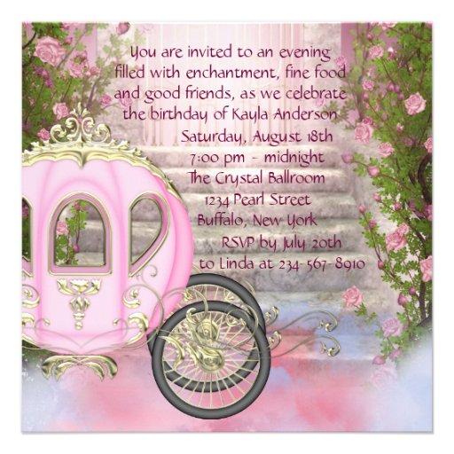 Carriage Pink Roses Princess Birthday Party Invitations
