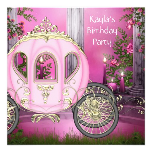 Carriage Pink Roses Princess Birthday Party Announcements