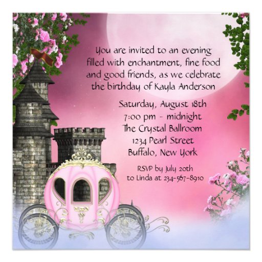 Carriage Pink Roses Princess Birthday Party Announcements