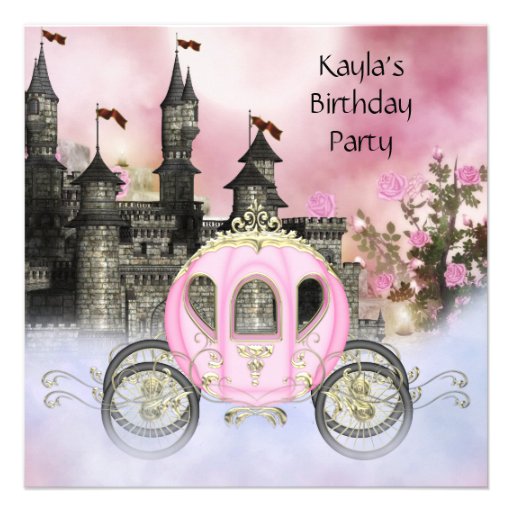 Carriage Pink Roses Princess Birthday Party Custom Invites