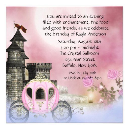 Carriage Pink Roses Princess Birthday Party Custom Invites