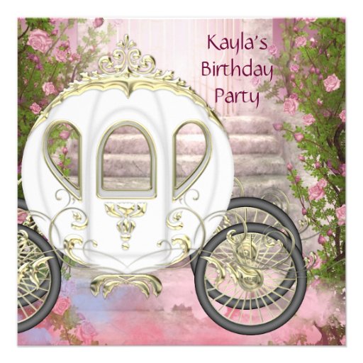 Carriage Pink Roses Princess Birthday Party Invite