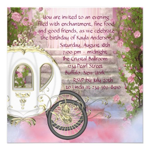 Carriage Pink Roses Princess Birthday Party Invite