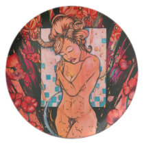 camarillo, fine art, mexican art, illustration, female art, artistic plate, decorative wall plate, collectors art plate, beatiful woman, fantasy art, artsprojekt, nichole camarillo, nicholecamarillo.com, painting, latina art, art plate, artistic tray, creative dish, artistic dish, unique serving tray, creative, artistic, xmas gifts, christmas gifts, artistic housewarming gift, creative kitchen accessories, carrion, gouache painting, mixed media, wounded, red, deer art, red flowers, naked woman, moehringia lateriflora, Wedge-taile, [[missing key: type_fuji_plat]] with custom graphic design