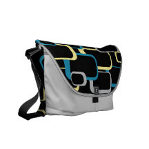 Carrito cuadrado retro azul, gris y amarillo Messe Bolsas De Mensajería
