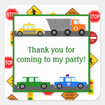 Cars, Trucks and Street Signs Birthday Party Stickers