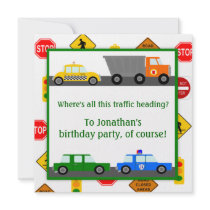 Cars, Trucks and Street Signs Children's Birthday Personalized Announcement
