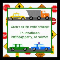 Cars, Trucks and Street Signs Children's Birthday invitations