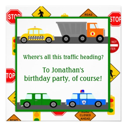 Cars, Trucks and Street Signs Children's Birthday Personalized Announcement