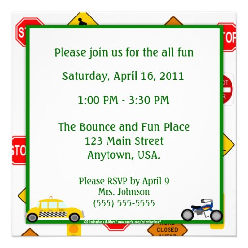 Cars, Trucks and Street Signs Children's Birthday Personalized Announcement