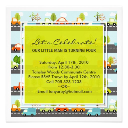 CARS & TRUCKS Boys  Birthday Party Invitation