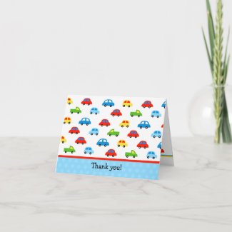 Cars Trucks Folded Thank You Note Cards Kid Boy card